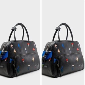 Min & Mon Marino Large Crossbody Black Leather Bag - Woodlands Embroidery